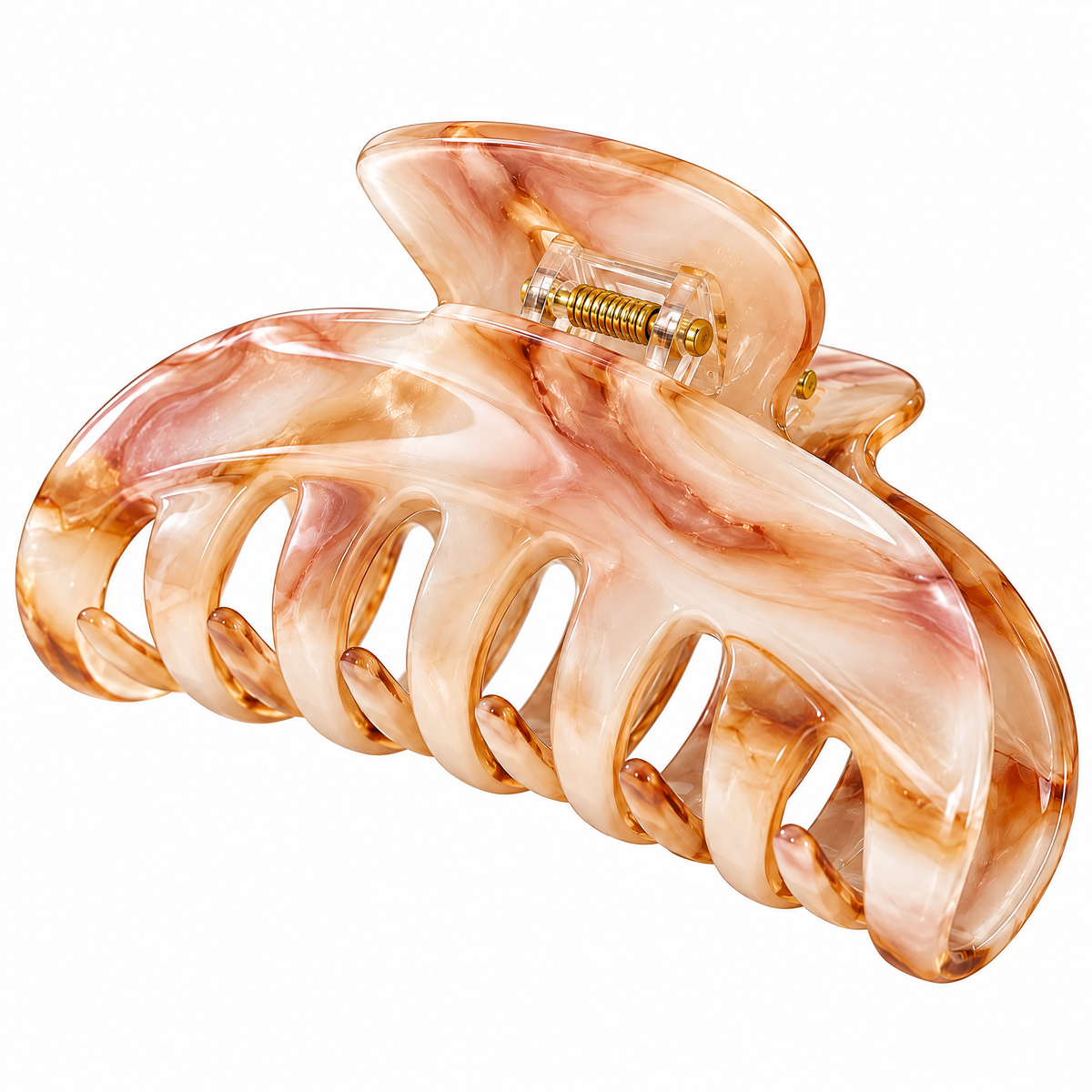 Blush marble claw clip worn in hair