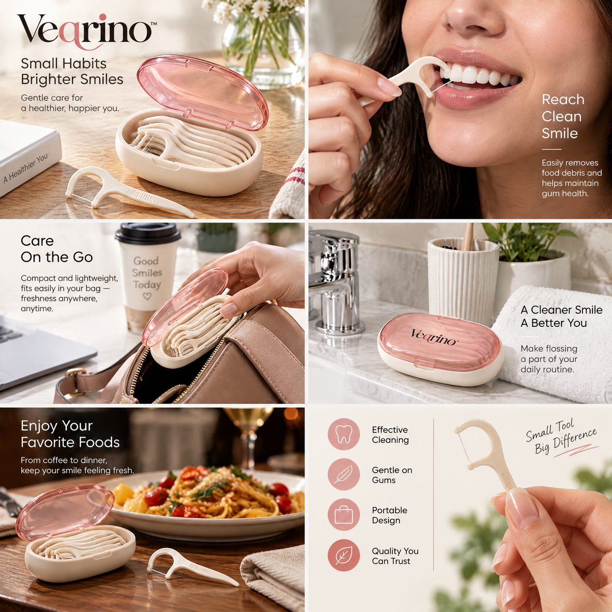 Veqrino™ Blush Travel Floss Pick Case