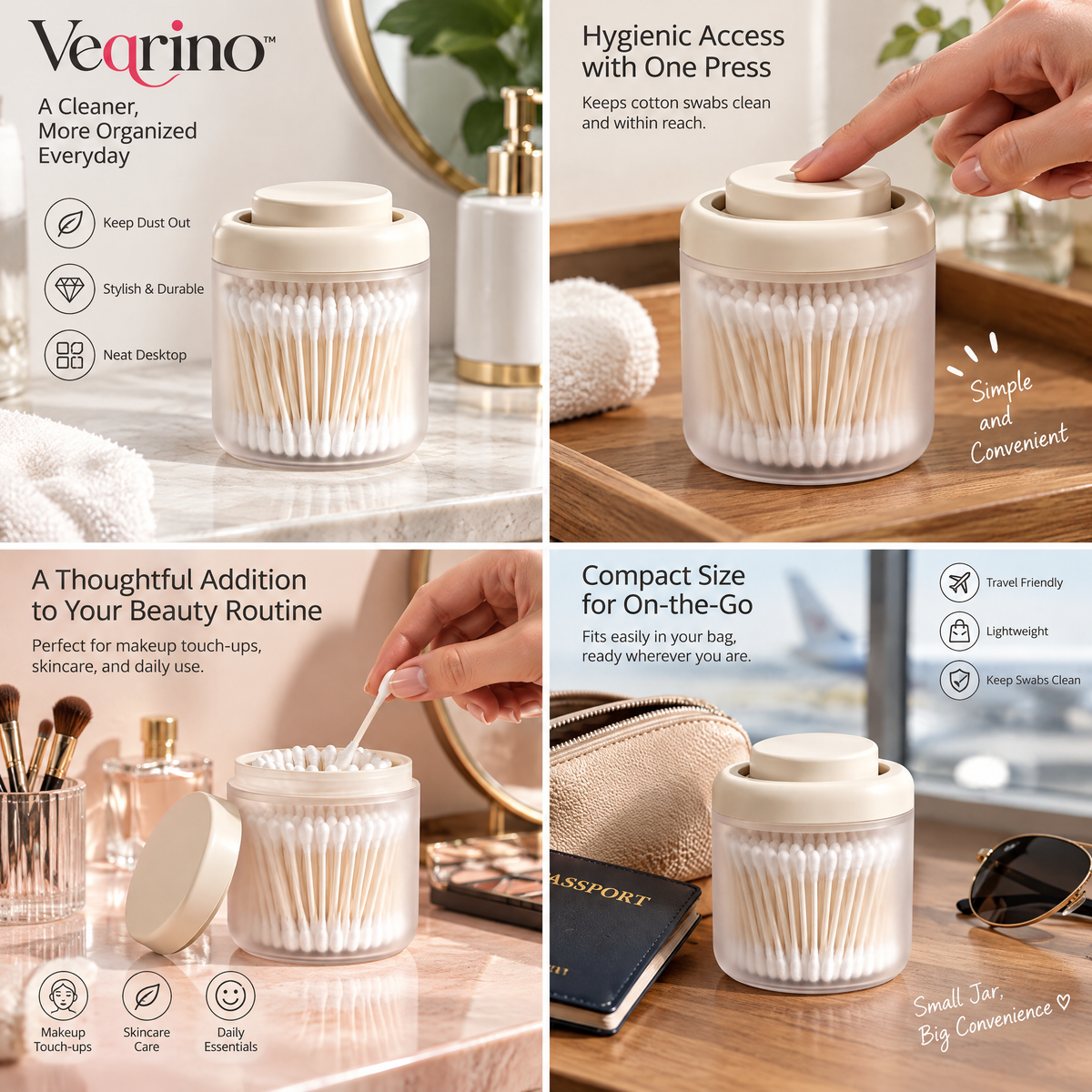 Veqrino™ PressTop Cotton Swab Organizer
